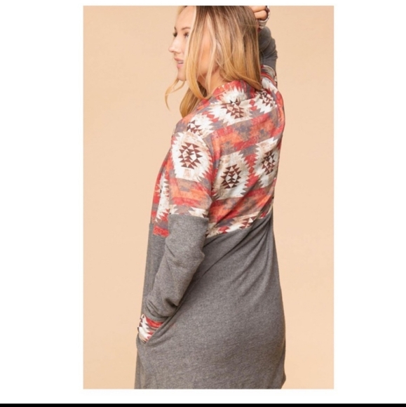 Aztec print at top Sweater Cardigan. - Picture 8 of 9